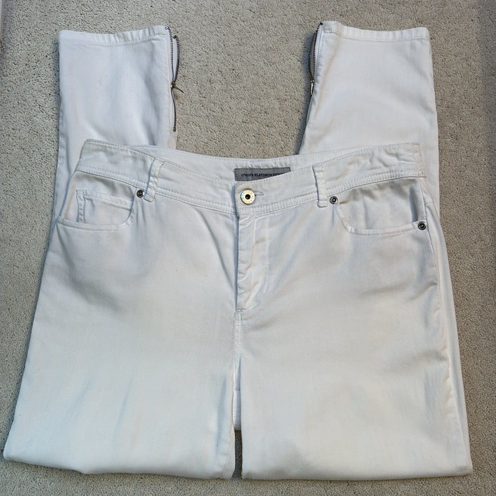 Chico's Platinum DenimWhite Ankle Cropped Jeans Classic Style Size 1.5